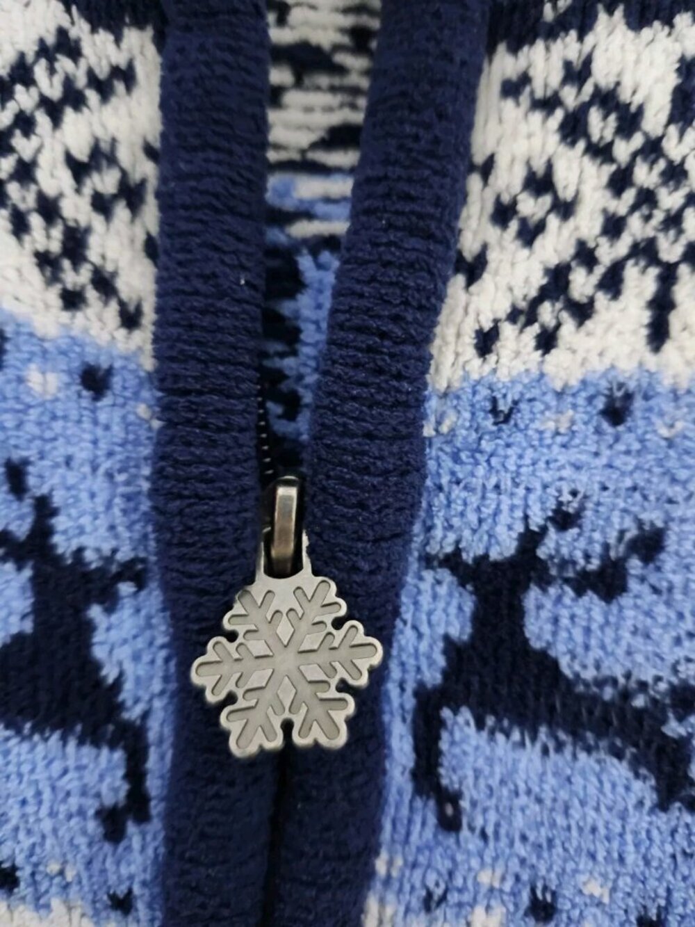 Reindeer Snowflake Themed Zippered Cardigan Women's L/XL Blue - Picture 3 of 7
